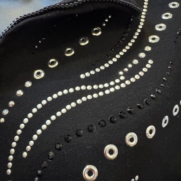 Alfred Dunner Petite Womens Black Sleeveless Zip-Up Vest With Rhinestone Embelli - Picture 4 of 7